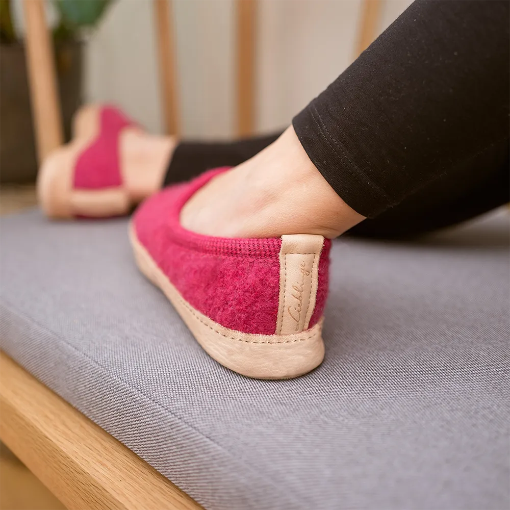 Lieblinge ökologische Hausschuhe echt Schurwolle schadstofffrei Hausschuh aus Wollwalk #farbe_himbeer