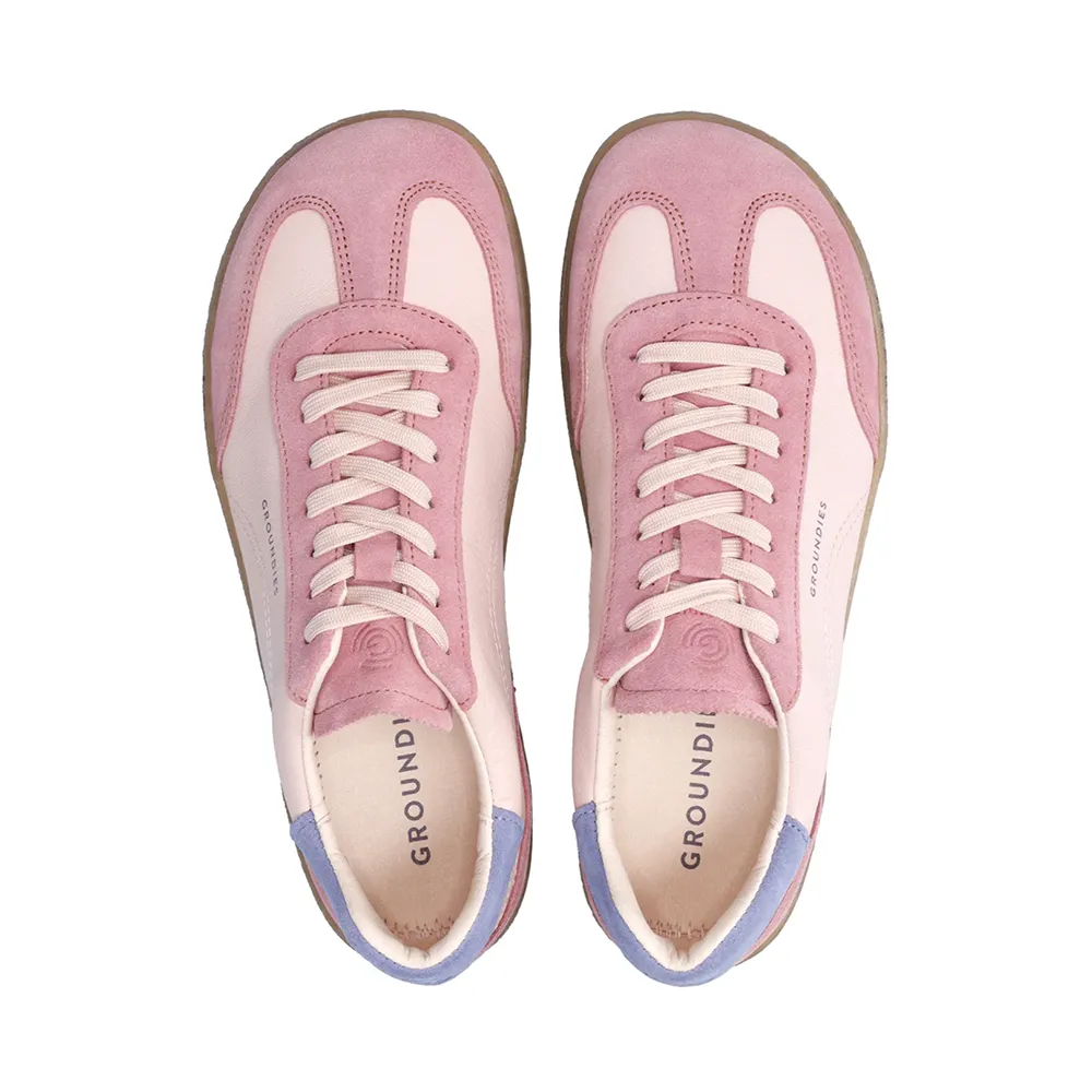 Lieblinge Barfußschuh mit Style für Erwachsene in Berlin. Barfuß Sneaker rosa-violett. Moderne Silhouette im Sneaker-style mit echter Barfußform und tollem Design. Ansicht von oben mit Schürung. #farbe_rosa
