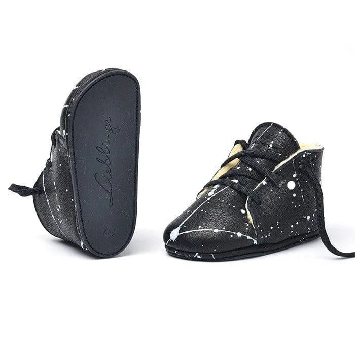 Lieblinge ökologische  Kinderbarfußschuhe schadstofffrei LAMMFELLBOOTS  für Läuferstarter #farbe_schwarz-weiß