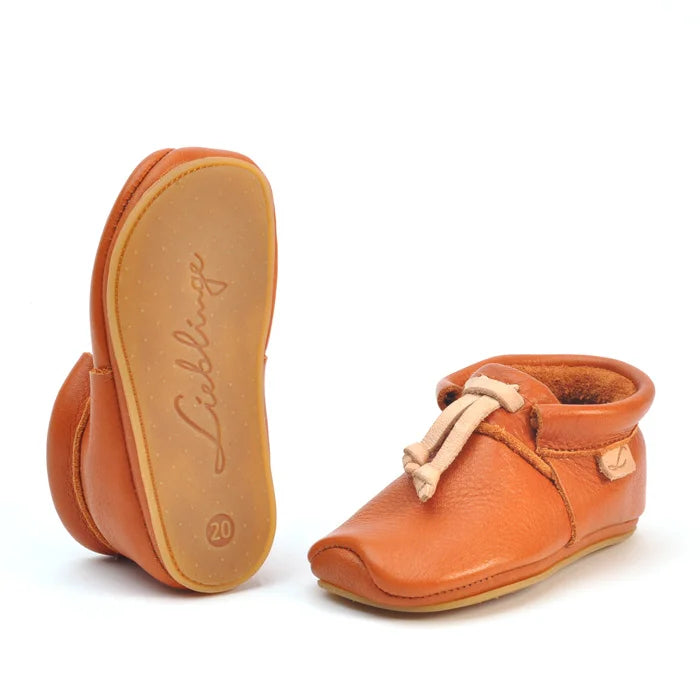 Lieblinge ökologische Kinderbarfußschuhe schadstofffrei KNOTS für Läufer sole #farbe_cognac