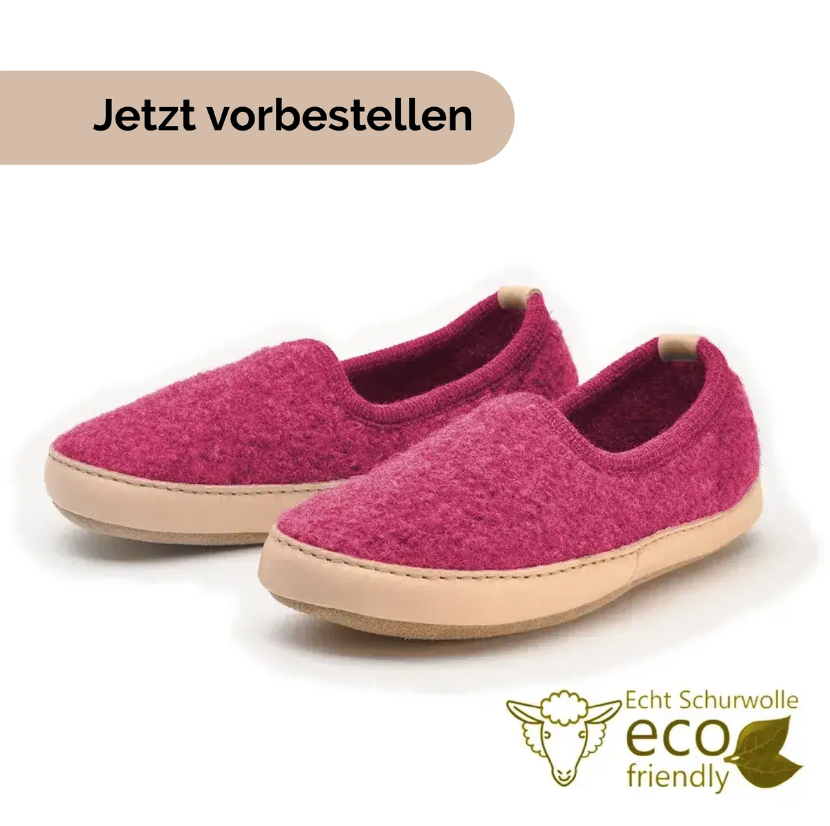 Lieblinge ökologische Hausschuhe schadstofffrei Hausschuh aus Wollwalk, #farbe_himbeer