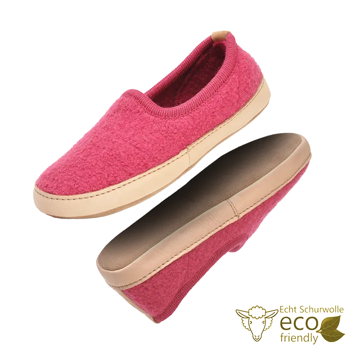 Lieblinge ökologische Hausschuhe echt Schurwolle kuschelig warm, nie mehr kalte Füße Hausschuh aus Wollwalk #farbe_himbeer