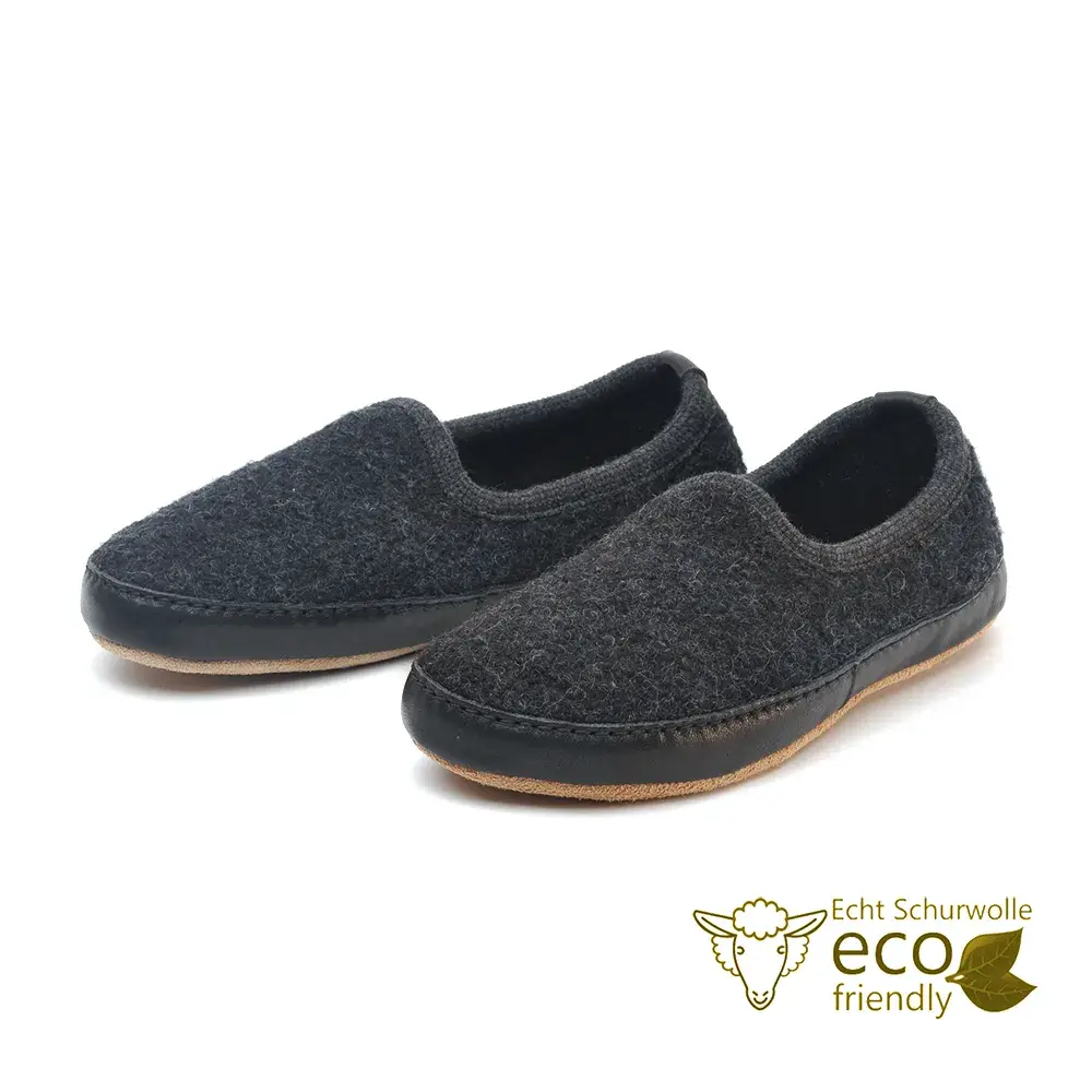 Lieblinge ökologische Hausschuhe schadstofffrei Hausschuh aus Wollwalk #farbe_schwarz
