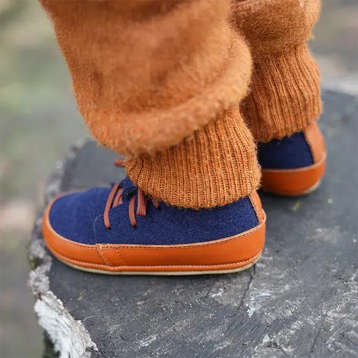 Lieblinge ökologische Lauflernschuhe schadstofffrei FILZBOOTIES für Laufstarter kuschelig warmer und wasserabweisender Wollfilz und sschadstofffries Naturleder- ökozeretifiziert #farbe:navy