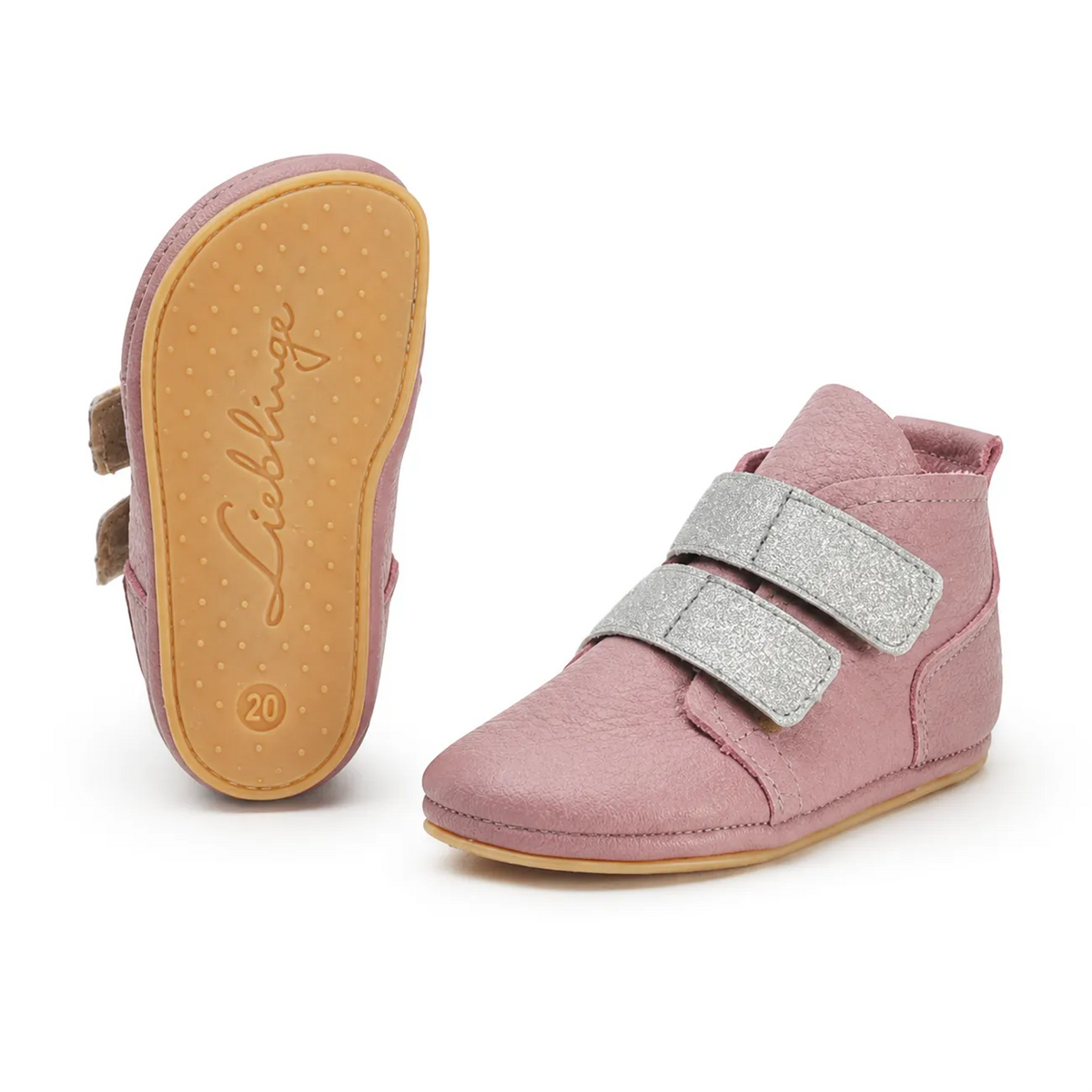Lieblinge Desertboots mit GLitzer Klettverschluss. Ökologische Barfußschuhe by Nadine Klein. Handmade in Berlin. Schadstoff-geprüftes Leder - Made in Germany.   #farbe_glitzer