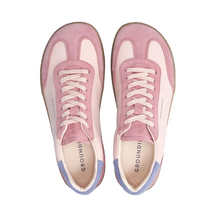 Lieblinge Barfußschuh mit Style für Erwachsene in Berlin. Barfuß Sneaker rosa-violett. Moderne Silhouette im Sneaker-style mit echter Barfußform und tollem Design. Ansicht von oben mit Schürung. 