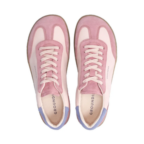 Lieblinge Barfußschuh mit Style für Erwachsene in Berlin. Barfuß Sneaker rosa-violett. Moderne Silhouette im Sneaker-style mit echter Barfußform und tollem Design. Ansicht von oben mit Schürung