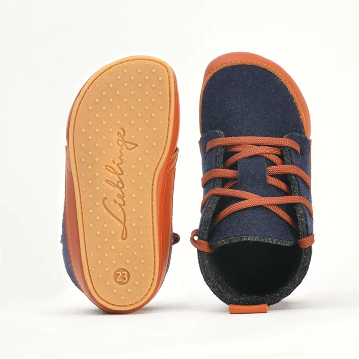 Lieblinge FILZBOOTIES  für Laufstarter ultra flexibel Natukautschuksohle rutschfest. kuschelig warm  und ökozertifiziert 
Winterstiefel Barfußschuh Minimalschuh #farbe:navy