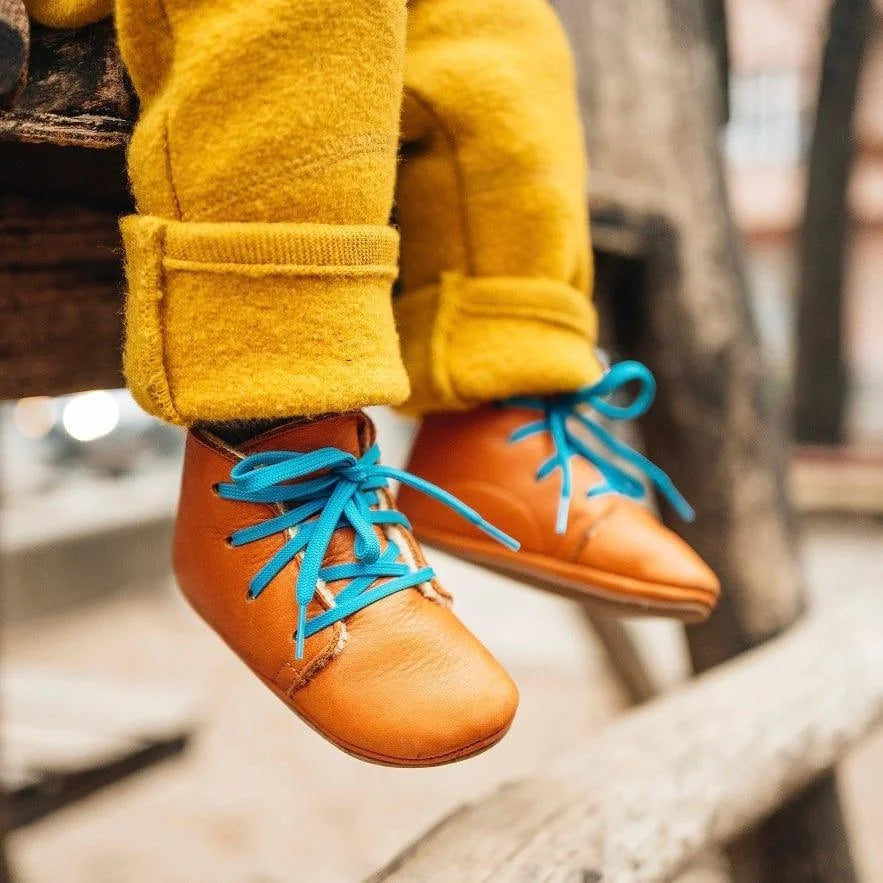 Lieblinge ökologische  Kinderbarfußschuhe schadstofffrei LAMMFELLBOOTS  für Läufer #farbe_cognac